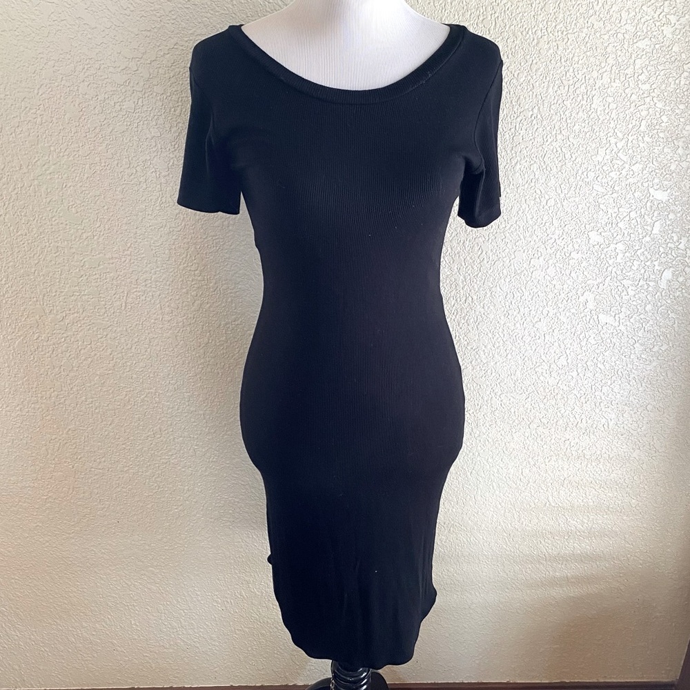 LNA Revolve Brand Ribbed Midi Tank Dress Bodycon Black Round NecK: Med